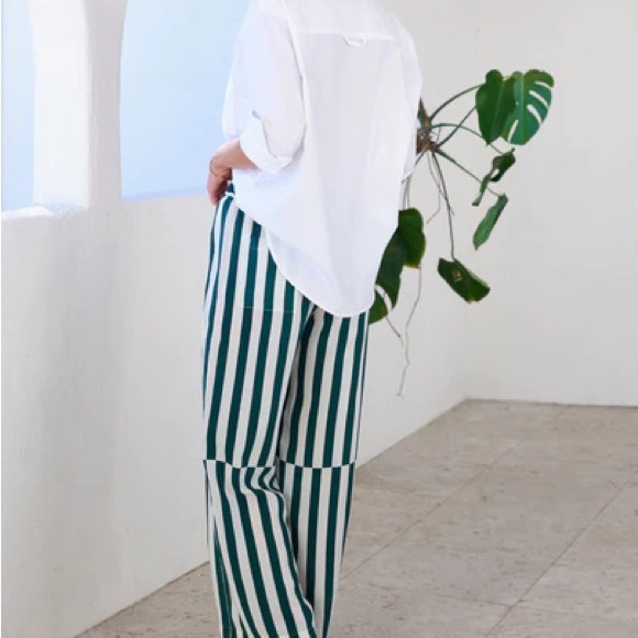 AYR Pants - AYR White and Green Vertical Stripe Wide-Leg Pants